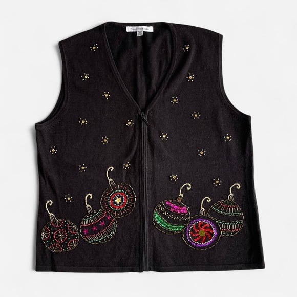 Mercer Street Studio Sweaters - Mercer Street Studio Embellished Beaded Zippered Christmas Holiday Vest